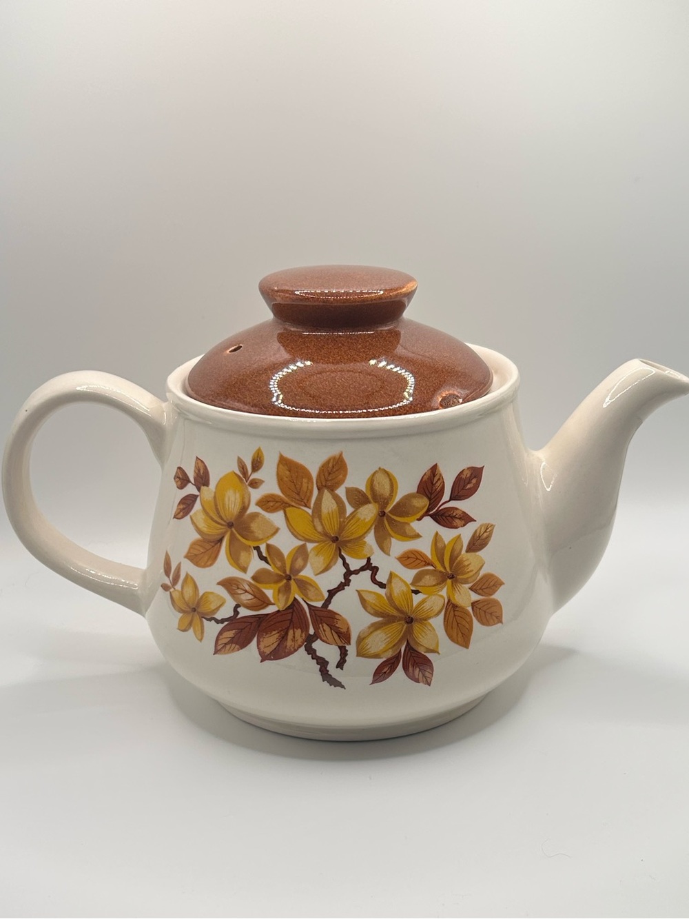 Vintage Sadler England Teapot 1970s | Brown & Mustard Floral Teapot | Retro